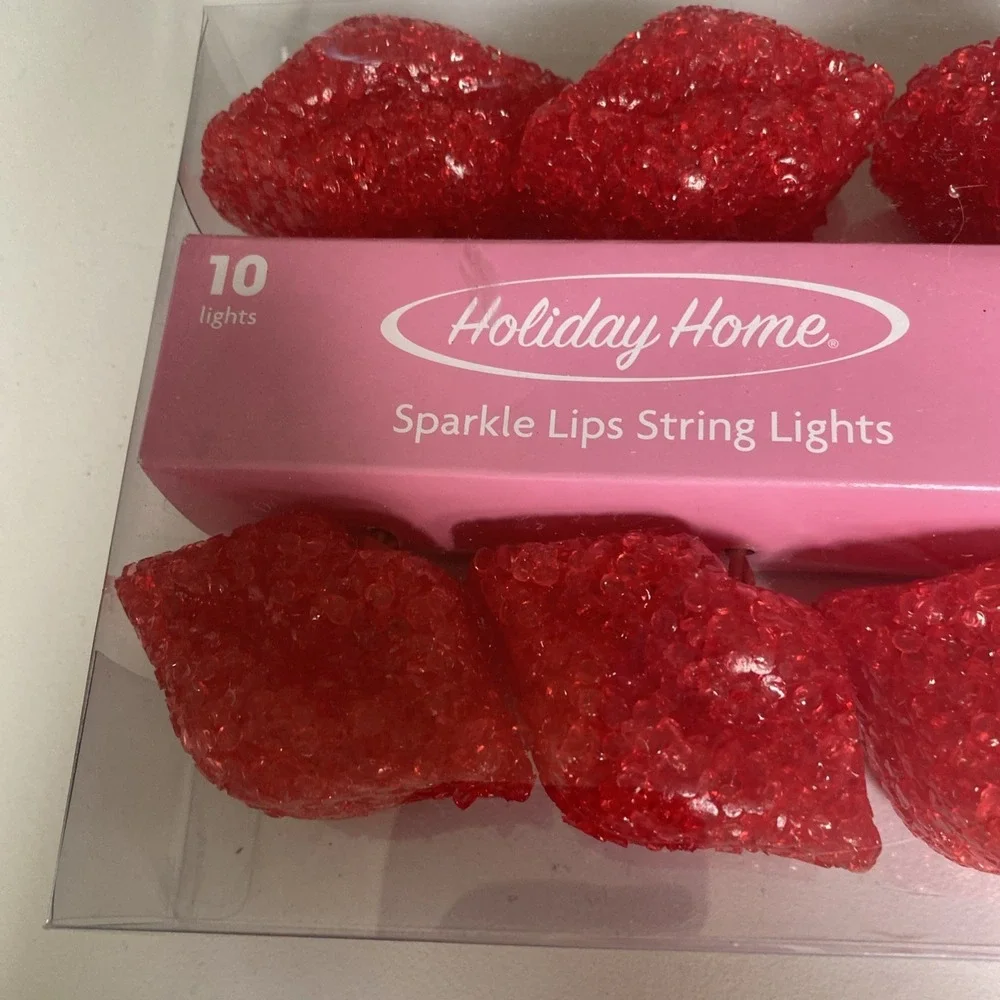 Valentine's Day Holiday Home 10 Red Sparkle Heart Shaped String Lights Set